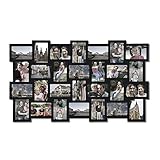 Adeco PF0553 Black Wood Wall Hanging Picture Photo Frame Collage 4x6, Basket-Weave Design, 28 Openings, 4 by 6'