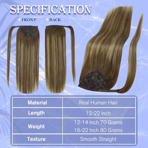 Image of Full Shine Real Human Hair Ponytail Extension, Brown Balayage Long Straight