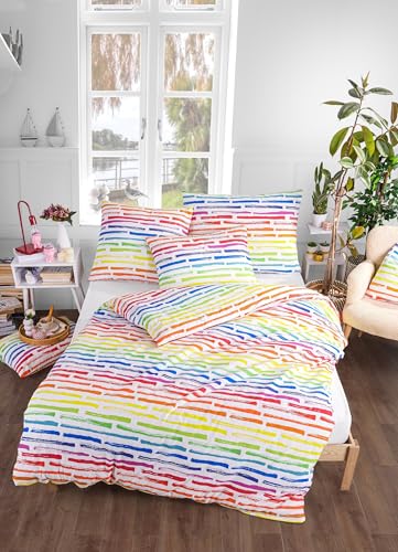 KK SHOPPING Versandhandel Klaus Kolodzie Bunte gestreifte Renforce-Bettwäsche-Set, 2-teilig, 135 x 200 cm Bettbezug, 80 x 80 cm Kissenbezug