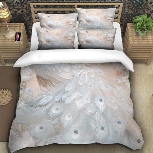 Housse de couette lion blanc 200x200cm avec fermeture éclair en microfibre légère