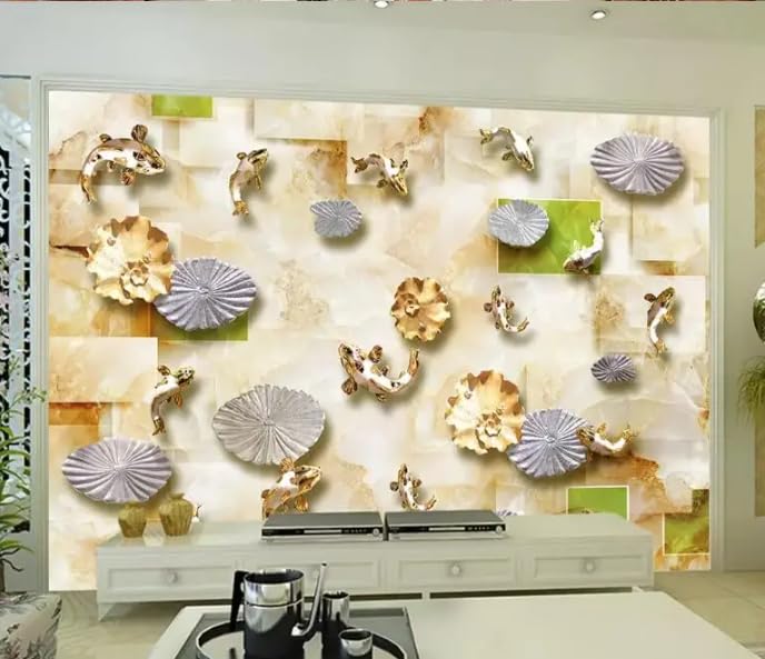 siuayosdj Papel pintado con relieve de hoja de loto, cuadrado, mármol, para pared de salón, 3D, 150 x 105 cm