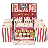 Thoughtfully Gourmet - Popcorn Geschenk-Set für Filmabend - 2 Tüten Mikrowellen-Popcorn - 10 Papier-Popcorn-Tüten - 5 Flaschen Gewürze und Toppings -
