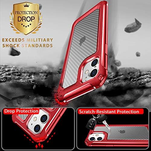 SUPBEC iPhone 11 Case, Slim Hard Carbon Fibre Shockproof Protective Cover [Military Grade Drop Protection] [Anti Scratch&Fingerprint], iPhone 11 Case and Screen Protector [x2], 6.1", Red
