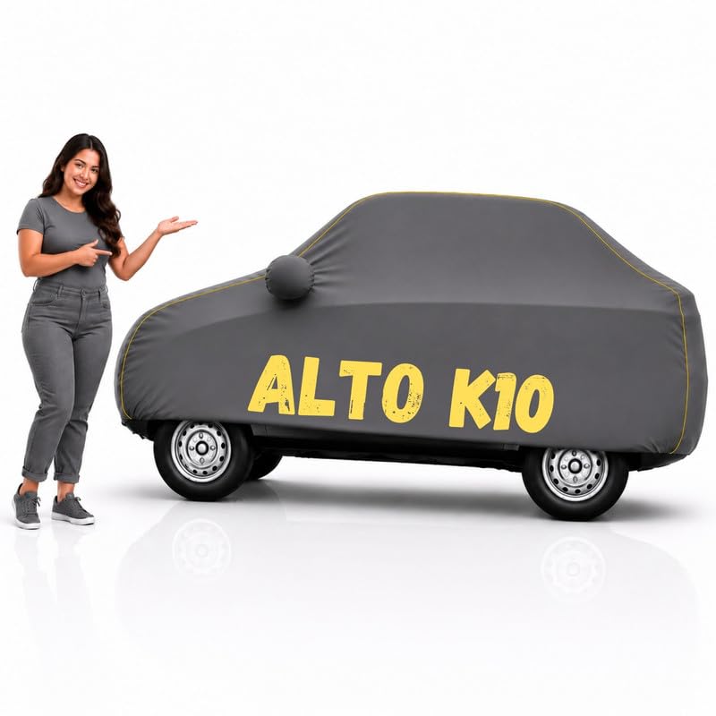 Image of Long-Life 100% Waterproof Alto K10 Car Body Cover for Dust & Rain, Compatible with All Models of Alto K10 Car Cover, Comes with Bird Droppings, Scratch, UV and Paint Protection - Grey