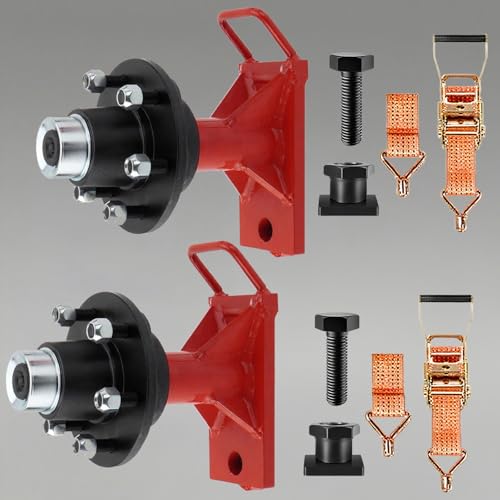 2 Pack Shipping Container Wheels Kit 6-Lugs - Heavy Duty 8800LBS Capacity Axles with Ratchet Straps - Move 20ft-40ft Containers Without Crane - Industrial Trailer Axles for DIY Container Conversion