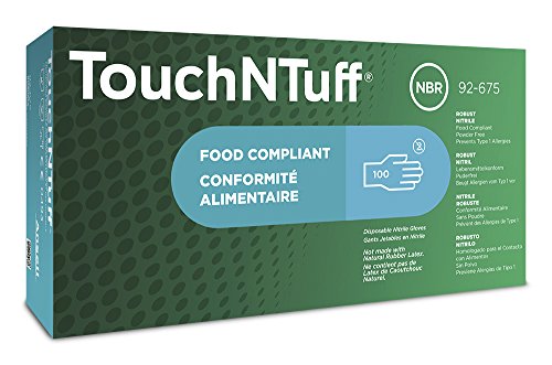 Ansell TouchNTuff 92-675 Nitrile Gloves - Disposable, Non-Latex, Durable, Gloves Size Medium (pack of 100)
