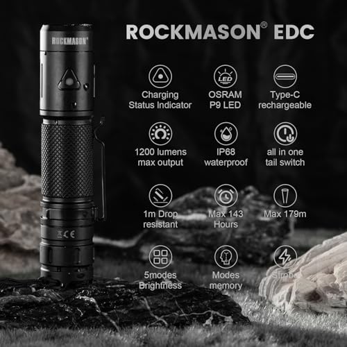 RM-F3 EDC Flashlight High Lumens, IP68 Waterproof Flash Light, Rechargeable Flashlights for Home, Outdoor, Exploration, Hiking, Camping, Rescue, Hunting, Cycling, Hurricane Emergency - Image 3