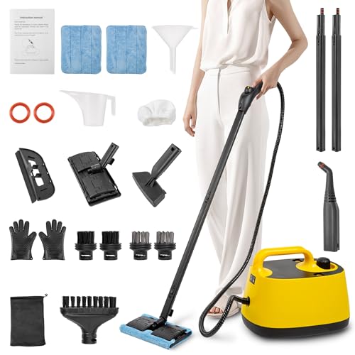 Image of WICHEMI Steam Cleaner with Extension Pole, 51 oz, Steam Cleaner for Home, Adjustable Steam Pressure, 26 Accessories, Handheld Steam Cleaner for Walls, Gaps, Hard Floors, and Tiles