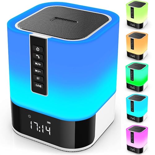 5-in-1 Night Light Bluetooth Speaker, Touch Control Bedside Lamp with Dimmable Color Changing, Alarm Clock, Ideal Birthday Gift Ideas for 10 11 12 13 14 Year Old Teenage Boy Gifts and Teen Girl Gifts