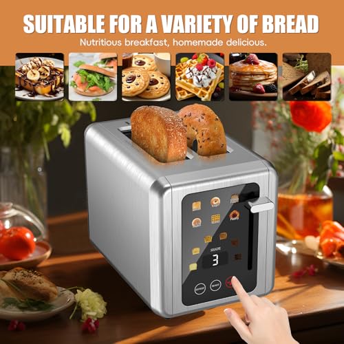 WUNLY Smart Digital 2 Slice Toaster with Touch Screen,1.5'' Extra Wide Slots for Bagel, Digital Countdown & Sound Control, 6 Bread Types & 6 Shade Settings, Defrost/Reheat/Standby,Platinum by WUNLY - Image 5