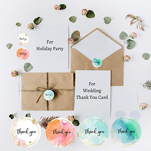 Mobiusea Party Thank You Stickers Roll | Elegant Water Color With Gold Foil |1.5 Inch | Waterproof | 500 Labels For Small Business, Floral Designer, Artist | 4 Watercolor Designs #TOP4