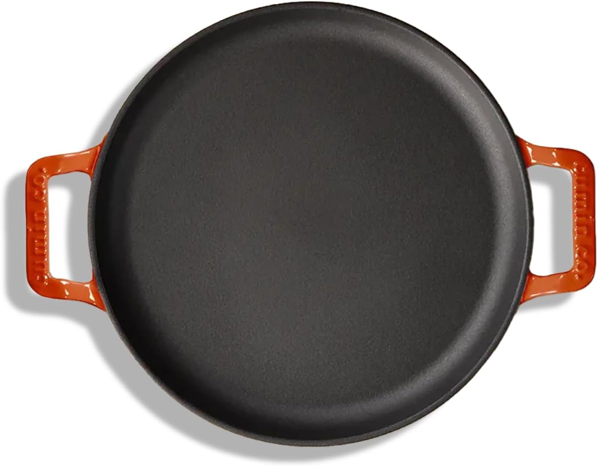 CUMIN CO. Enameled Cast Iron Dosa Tawa & Crepe Pan 12 Inch – PFAS Free Non Toxic Griddle Pan – 4 Layer Enamel Coated – Flat Pan for Dosa, Roti, Chapati, Pancakes & Tortillas (Color: Rust)