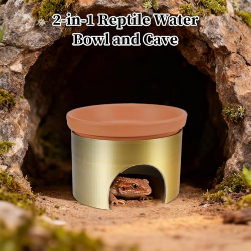 Kleine Höhle für Reptilien, Futterschale für Leopardengecko, Schildkrötenunterschlupf, 2- in- 1 für bärtige Drachen, Haustiereltern, Tierliebhaber, Naturerzieher, Refu-3