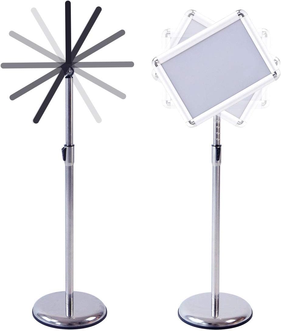 HUAZI Adjustable Floor Sign Holder Stand 8.5x11 inches Pedestal Sign Stand,Heavy Round Base,Both Vertical & Horizontal View Displayed,Snap-Open Frame with Safety Corner,Silver : Office Products