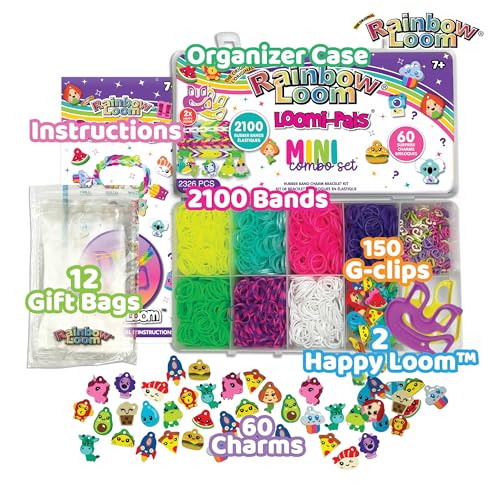 Rainbow Loom® Loomi-Pals™ Mini Combo Set, Features 60 Cute Assorted Loomi-Pals Charms, 1 Happy Loom, 2100 Colorful Bands All in a Carrying Case for Boys and Girls 7+