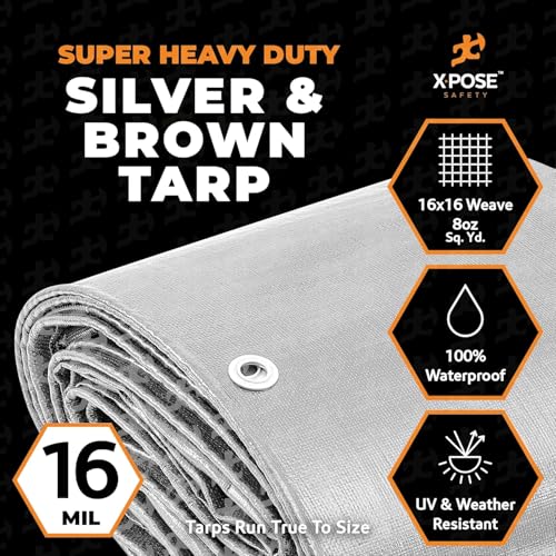 image for Xpose Safety Super Heavy-Duty 5' x 7' Silver/Brown Poly Tarp (2-Pack) 