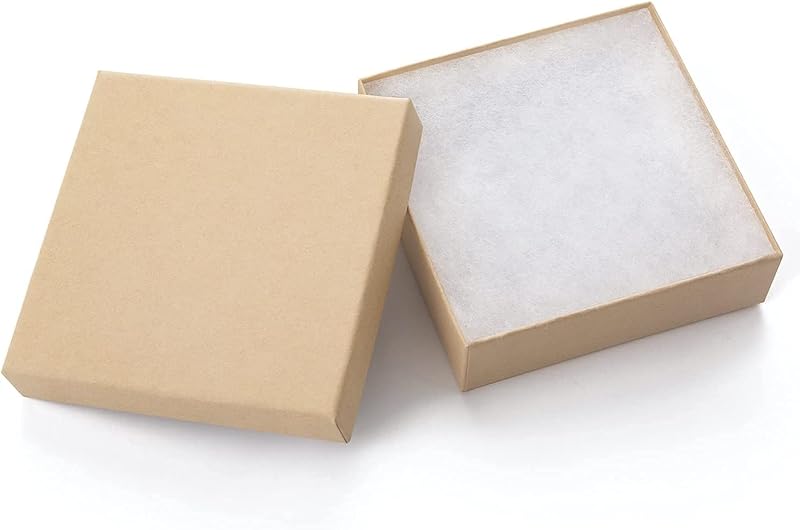 GEFTOL Cajas de regalo de joyería, paquete de 20 cajas de joyería de cartón de 3,5 x 3,5 x 1 pulgada, pequeñas cajas de regalo para joyería, pendientes, collares, pulseras hechas a mano (marrón)