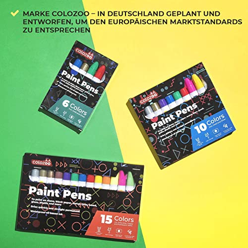 colozoo Lackstifte 15er Set | Permanente und wetterfeste Marker auf Ölbasis für alle Oberflächen