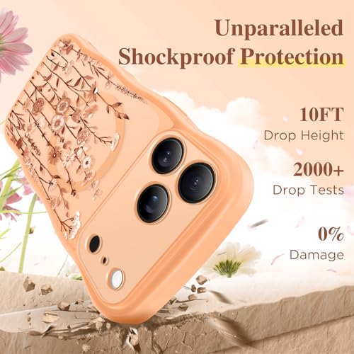 GVIEWIN for iPhone 17 Pro Case Compatible with MagSafe [Curly Wave Edge][Full Camera Protection] Floral Translucent Shockproof Magnetic Women Phone Case for iPhone 17 Pro 6.3'', Floratopia/Orange by GVIEWIN - Image 7
