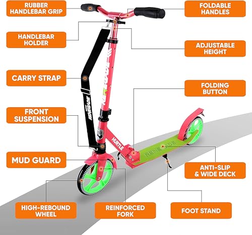 Image of Hurtle Lightweight and Foldable Kick Scooter, Watermelon (HURTS89)