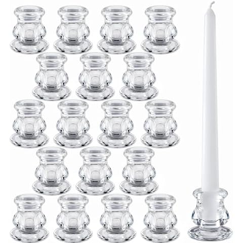 JONERAY 18PCS Taper Candle Holders Bulk,Clear Glass Candlestick Holders,Glass Candle Holder for Wedding Party,Festival Decoration Cover