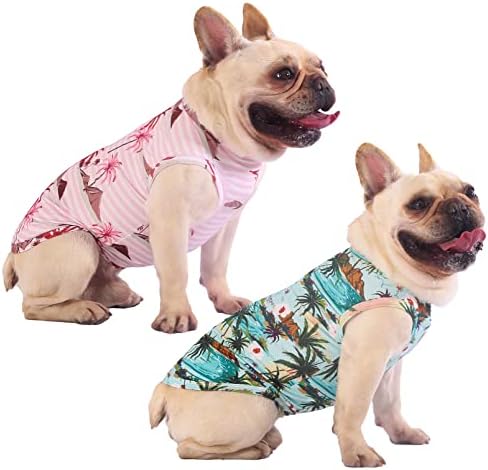 Sychien Hawaiian Dog Shirts,Quick Dry Summer Cooling Mesh Coconut Printing T-Shirt for Large Dogs,Pink+Green L