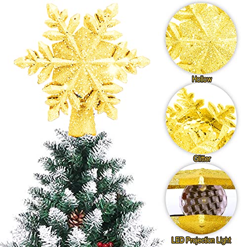 Yostyle Christmas Tree Topper Lighted, Gold Snowflake Tree Decoration With Led Snowflake Projector, 3D Glitter Lighted Gold Snow Tree Topper For Christmas Tree Decorations #TOP3