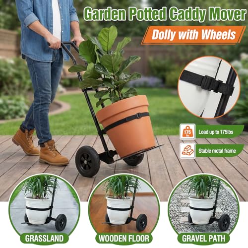 Adjustable Plant Caddy with Wheels, Heavy Duty Plant Dolly Cart w/Grab Arm and Strap Dual Protection, Garden Potted Plant Mover Dolly for Planter Flower Pots Indoor Outdoor, Supports 175lbs, Black by Wanderroot - Image 5
