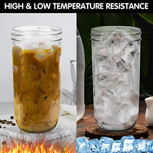 Bestbel 6 Pack Mason Jar Drinking Glasses With Lids And Straws,24Oz Glass Cups With Bamboo Lids And Straws,Wide Mouth Reusable Smoothie Cups,Iced Coffee Cups,Boba Cup,Bubble Tea Cup #TOP5