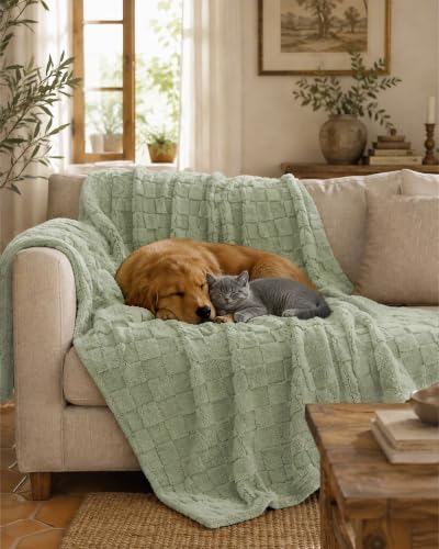 Good Nite Flauschige Fleece-Überwurfdecke, 230 x 270 cm, Salbeigrün – Ansicht 6