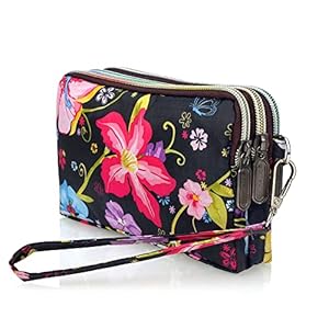 conisy Damen Clutch Geldbörse mit Ethno Blumen Muster,Lang Groß Kapizität Wasserdicht Beutel mit Reißverschluss