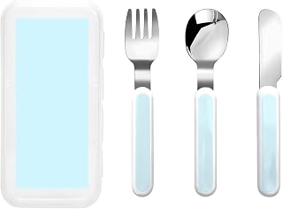 Solid color small fresh Children's three-piece knife, fork and spoon set, stylish white handle and portable box 6.3Ã—3.1 inches