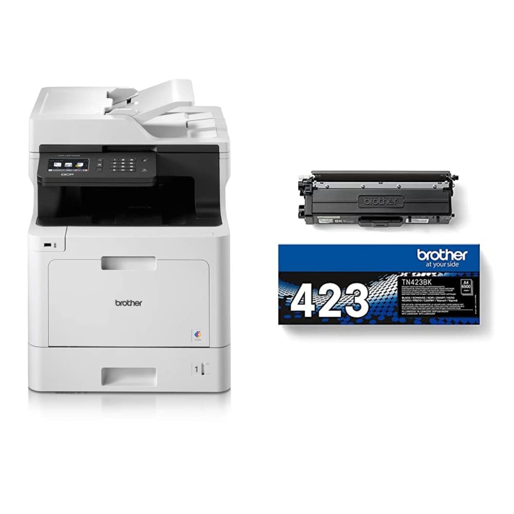 Brother DCPL8410CDW Stampante Laser Multifunzione a Colori 3 in 1, 31 ppm, Wi-Fi, Ethernet & TN-423BK Toner Originale, Alta Capacità, fino a circa 6500 Pagine