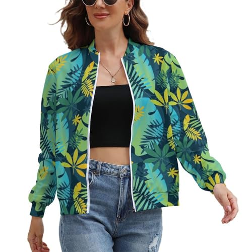 Women's Dinosaur Print Zip Up Bomber Jacket Long Sleeve Stand Collar Fall Jackets Lightweight Outerwear Coats