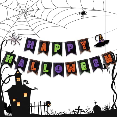 Happy Halloween Banner Halloween Party Decorations for Indoor Outdoor Black