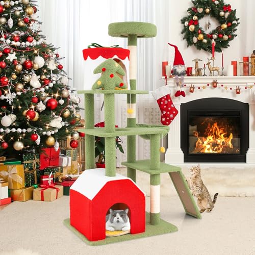 Árbol para gatos Tangkula navideño 61 pulg con postes rascadores miniatura 3