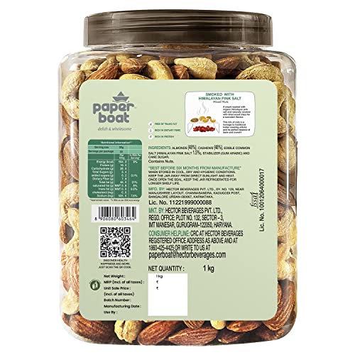 Image of Paper Boat Premium Smoked and Roasted Nuts with Himalayan Pink Salt, Almonds & Cashews Mix, Reusable Dry Fruit Jar 1kg (Pack of 2)