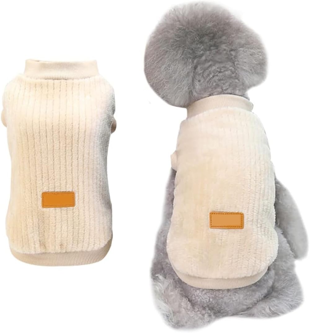 Voarge Suéter de Felpa Acanalado para Mascotas, suéter Suave y Grueso para Perros Cachorros, Suéter De Punto para Mascotas, Abrigo Cómodo para Mascotas, Caqui, Azul (S, Caqui)