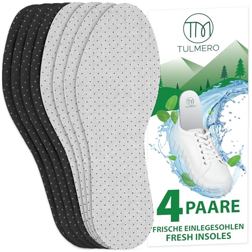 TULMERO Plantillas - 4 pares de plantillas de carbón activado para zapatos, pies transpirables, para pies secos, talla 43