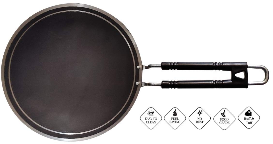 LooksGood 100% Iron Roti/Chappati/tawa (Pack of 2) with 24.5 cm Diameter 1.6 mm Thickness(Iron) 3