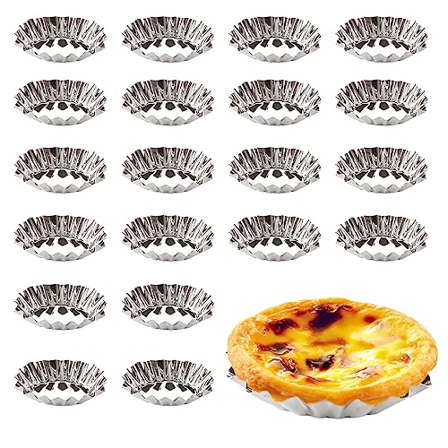 Ncheli 20pcs Tazas Hornear de Huevo Tarta,Lata Cupcake Tartaleta Molde Muffin Tazas Molde de tarta de huevo Molde de Tartaleta para Pudín,Horneado Sartén,Utensilios Hornear,Pastel Galletas