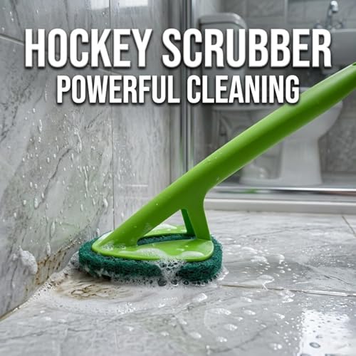 Image of CLEANFIELD Long Handle Tile Scrubber Brush with Sponge - Durable Wall Multipurpose Long Handle for Sink, Tiles & Utensils Bathroom Tile Cleaning Brush with Scrubber (2)