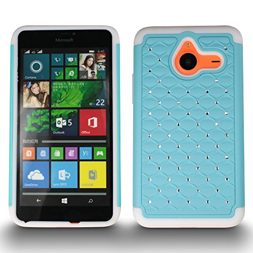 Lumia 640 XL Case, CoverON Hybrid [Aurora] Fashion Series, [Tough Rhinestone] [Bling Diamond] [Shockproof Full Body] Drop Protection Cover for Microsoft Lumia 640 XL - Light Blue/White