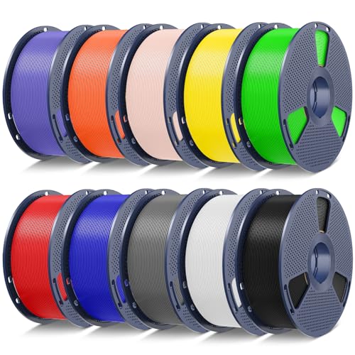 Image of SUNLU PLA+2.0 3D Printer Filament Bundle,10KG Upgrade PLA+ Filament 1.75mm, 3DFilament Multicolor, 1KG Spool, 10 Pack, Black+White+Grey+Red+Klein Blue+Green+Yellow+Sunny Orange+Lavender Purple+Beige
