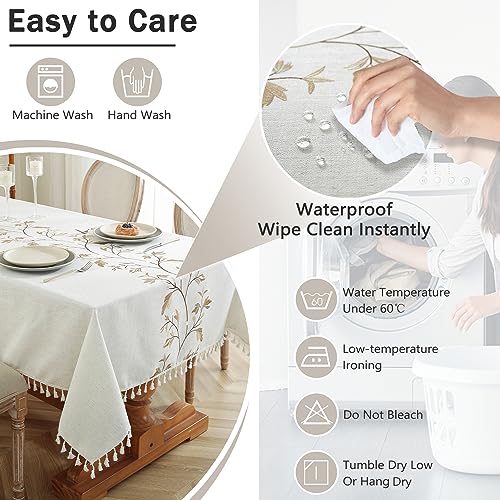 JIALE-Table-Cloth-Rectangle-Table-Heavy-Duty-Cotton-Linen-Waterproof-Tablecloths-Farmhouse-Tablecloth-Soft-and-Wrinkle-Free-Table-Cover-with-Tassels-Coffee-Flower-55×70 JIALE Table Cloth Rectangle Table Heavy Duty Cotton Linen Waterproof Tablecloths Farmhouse Tablecloth Soft and Wrinkle Free Table Cover with Tassels Coffee Flower 55×70