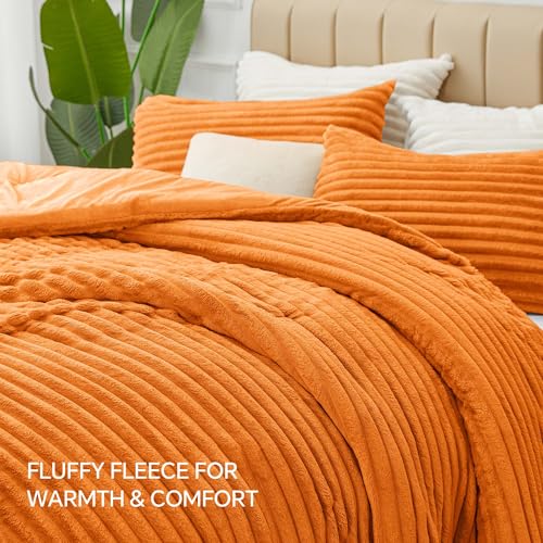 BEDELITE Fleece Twin Comforter Set -Super Soft & Warm Fluffy Burnt Orange Bedding, Luxury Fuzzy Heavy Bed Set for Winter with 1 Pillow case