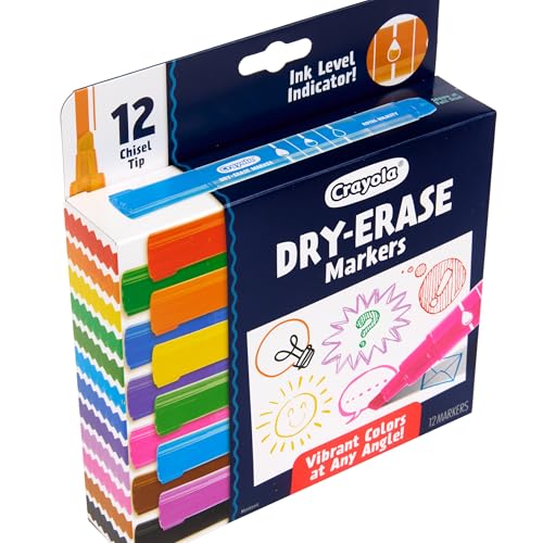 Crayola Take Note Dry Erase Markers for School (12ct) Teacher Supplies, Chisel Tip Whiteboard Markers, Essential Classroom Must Haves, Low Odor