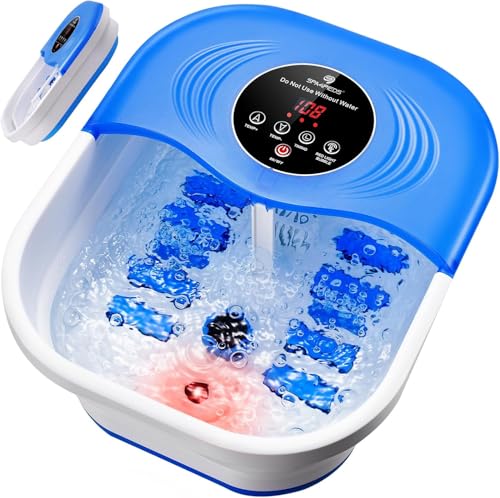 Image of SPA4PIEDS Collapsible Heated Foot Spa Bath with Bubble, Foot Soaking Tub Featuring 8 Shiatsu Rollers Pumice Stone and Built-in Timer for Foot Relaxation, Self Care Gift for Mom,Dad,Parents(Blue)