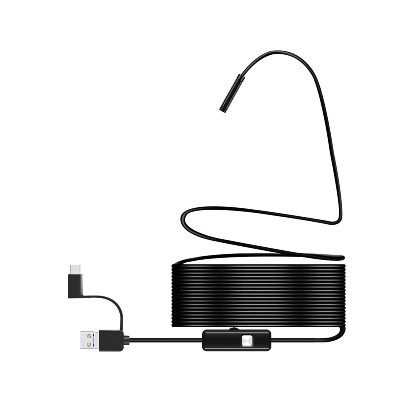 Industrielle Endoskopkamera 7 mm, IP67 wasserdicht, Inspektions-Boreskop, 6 LEDs, verstellbar, Kfz-Anschluss, USB Typ-C, Micro-USB