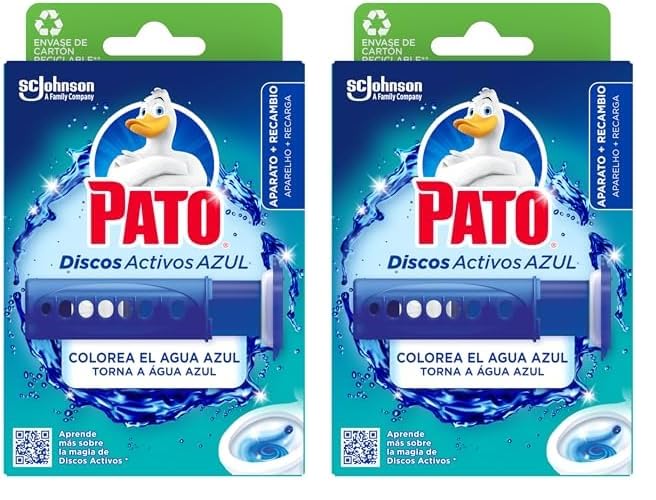 Pato Discos Activos Agua Azul - Aplicador WC con Recambio (6 Discos) - Limpia y Perfuma el Inodoro (Paquete de 2)